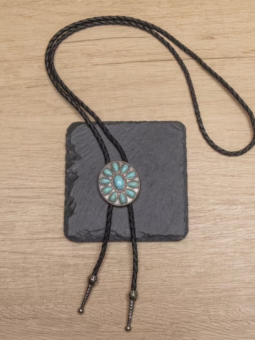 Turquoise Toned Floral Concho Bolo Tie Adjustable Unisex Bohemian NWT